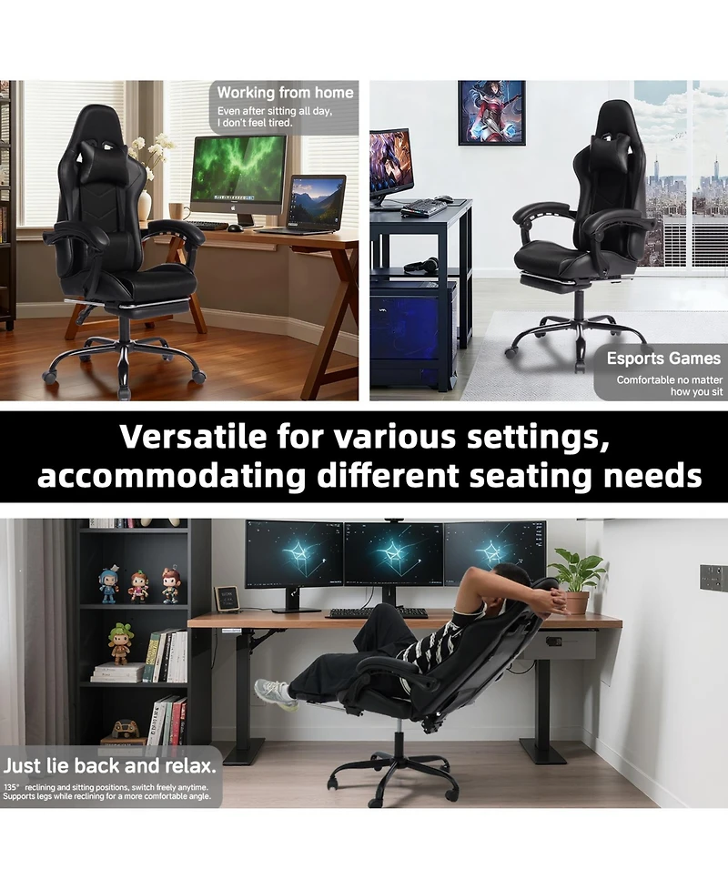 Flynama Massage Gaming Chair with Footrest,Pu Ergonomic E-Sports Chair