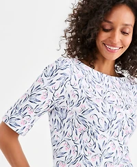 Style & Co Petite Cotton-Blend Boat Neck Leaf Stamp Top, Macy's Exclusive