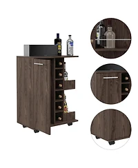 Flynama Dark Walnut 2-Shelf 6-Bottle Bar Cart with Division