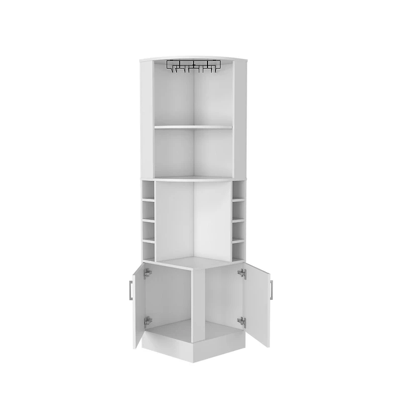 Flynama Bar Cabinet 17.0" H x 17.1" W with 2 Cabinets, 1 Shelf 8 Rack White Finish