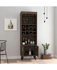Flynama Dark Walnut Bar Cabinet with 12 Built-in ack, Double Door and 9-Glass Stemware Rack