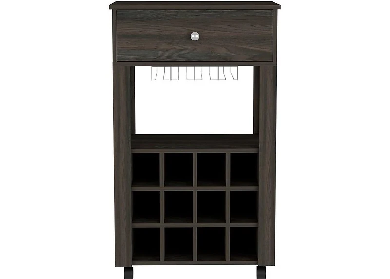 Flynama Espresso Bar Cart with 12 Built-in Rack, 8-Glass Rack and Spacious Drawer