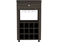 Flynama Espresso Bar Cart with 12 Built-in Rack, 8-Glass Rack and Spacious Drawer