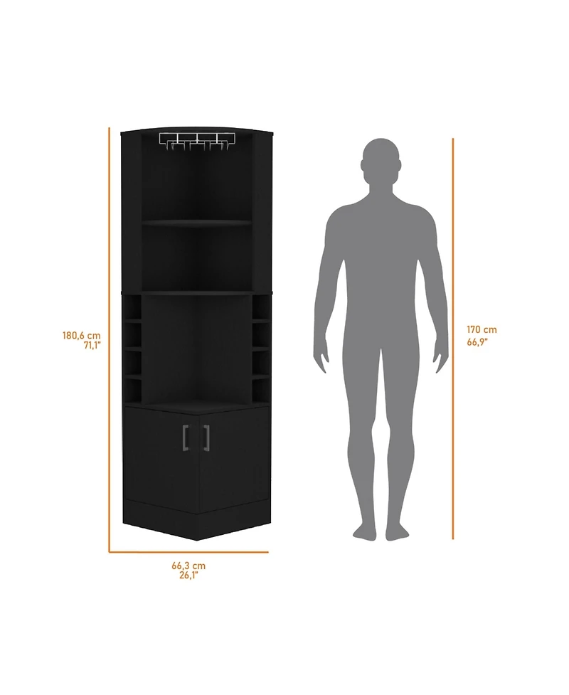 Flynama Corner Bar Cabinet with 8 Built-in Rack, Glass Rack and Double Door Cabinet