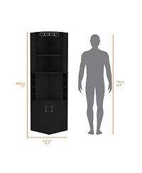 Flynama Corner Bar Cabinet with 8 Built-in Rack, Glass Rack and Double Door Cabinet