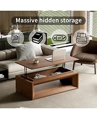 Rainsken 43.3'' Adjustable Lift Top Coffee Table, Rectangular Living Room Center Table with Hidden Storage and Solid Wood Veneer Finish for Office