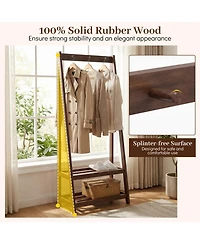 Gouun Freestanding Solid Rubber Wood Coat Rack with 3 Hooks and 2 Shelves