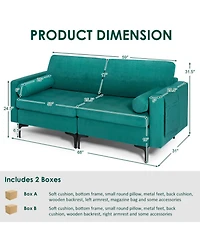 Gouun Modular Loveseat Sofa with 2 Bolsters and Side Storage Pocket