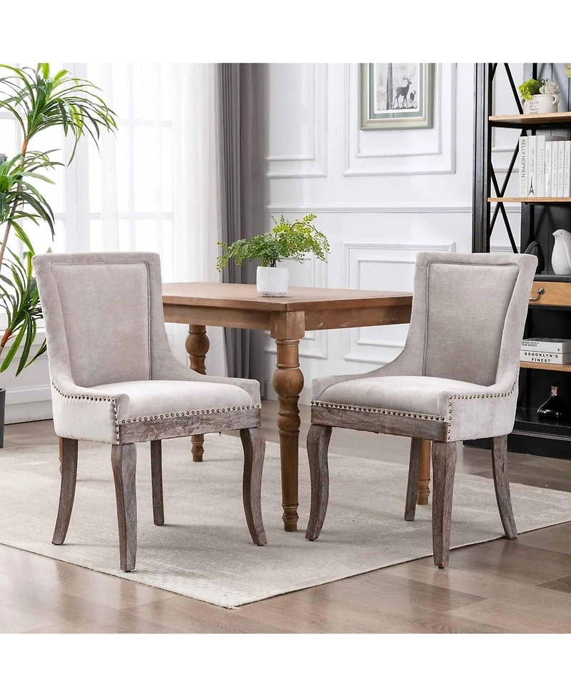 Rainsken Extra Large Side Dining Chairs Set of 2, Fabric Upholstered Kitchen with Nail Head Decoration and Solid Wood Legs for Room