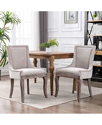 Rainsken Extra Large Side Dining Chairs Set of 2, Fabric Upholstered Kitchen with Nail Head Decoration and Solid Wood Legs for Room