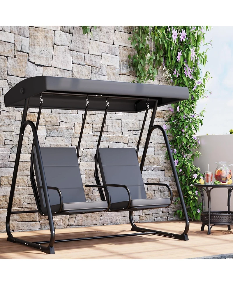 Homfan 2 Person Patio Swing with Adjustable Canopy, Removable Cushions, Heavy Duty Steel Frame, Weather Resistant Design