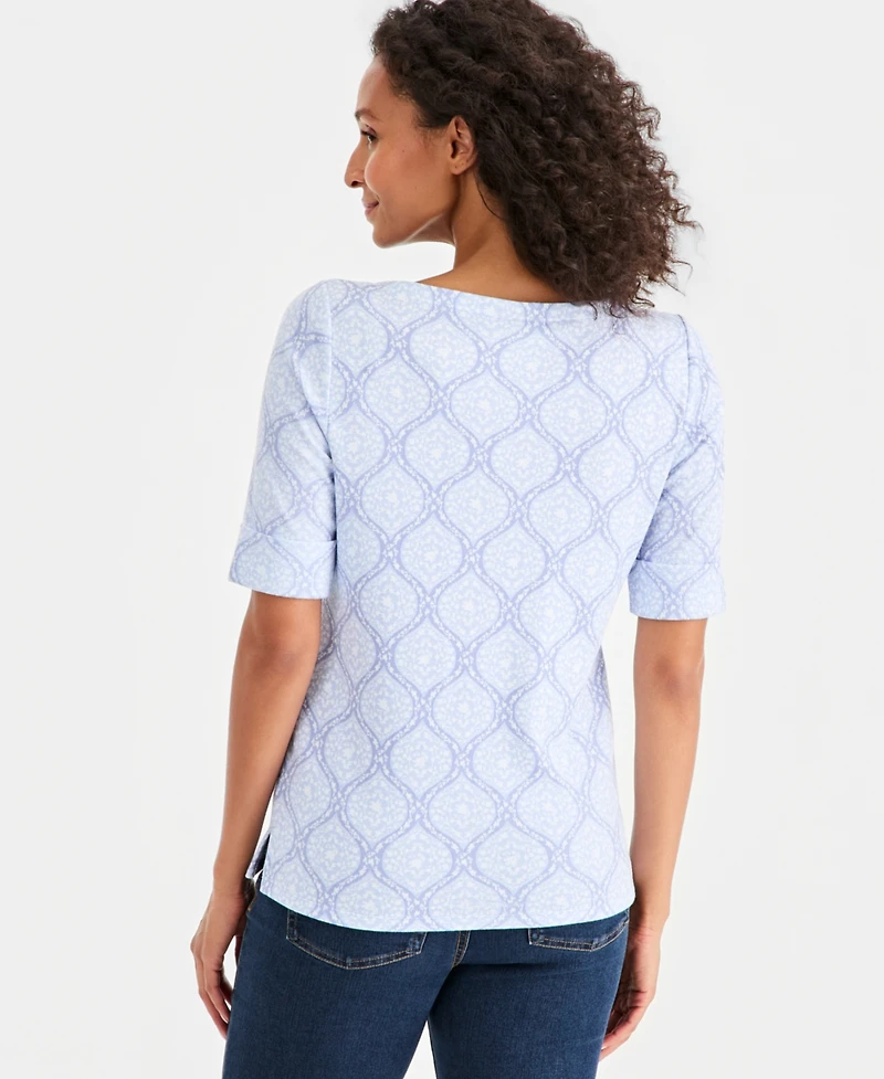 Style & Co Petite Printed Boat-Neck Elbow-Sleeve Top, Macy's Exclusive