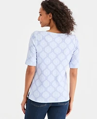 Style & Co Petite Printed Boat-Neck Elbow-Sleeve Top, Macy's Exclusive