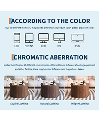 Homfan 28" Round Coffee Table with Storage, Mid Century Modern Fluted Accent Sliding Tambour Door for Living Room