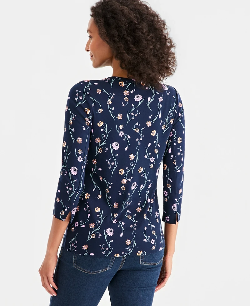 Style & Co Petite Cotton Delicate Bloom Top, Macy's Exclusive