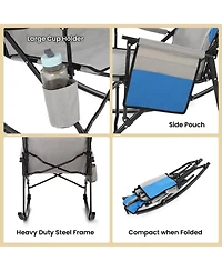 Arrowhead Outdoor 2-Pack Foldable Rocking Camp Chair, Xl Cup Holder, Side Pocket, Space-Saving Folding, Swinging Rocker, Camping, Fishing, Patio, Blue