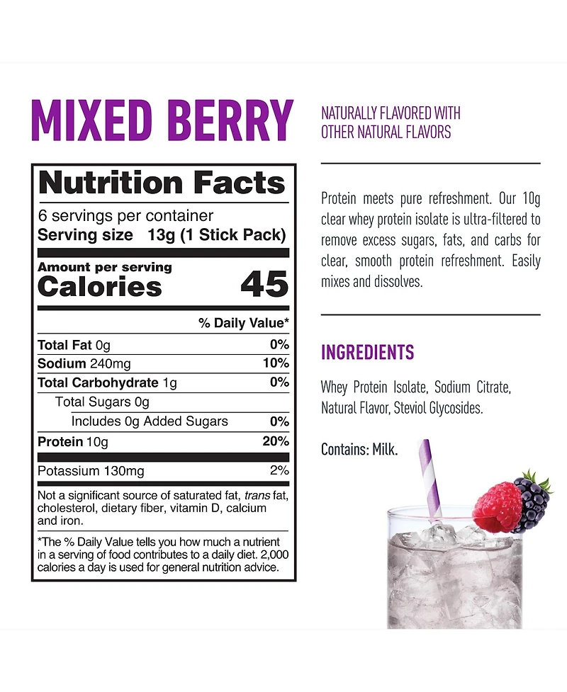 Isopure Protein Water Stickpacks Mixed Berry, 6 Count