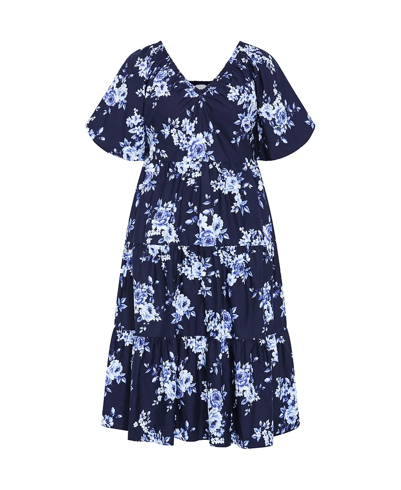 City Chic Women's Fantasy Floral Print V Neck Dress