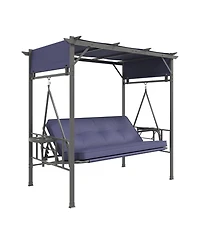 Aecojoy 3 Seat Porch Swing Bed, Outdoor Patio Metal Pergola Swing Bench with Hanging Cloud Hammock Chair