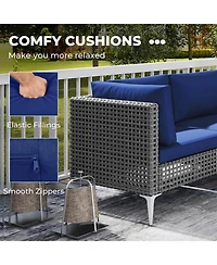 Costway 7 Piece Outdoor Furniture Set with Seat & Back Cushions Tempered Glass Coffee Table