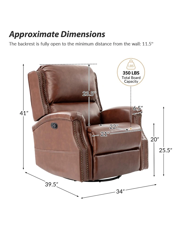 Hulala Home Felisa Traditional Swivel Rocker Manual Genuine Leather Recliner