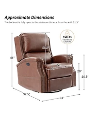 Hulala Home Felisa Traditional Swivel Rocker Manual Genuine Leather Recliner