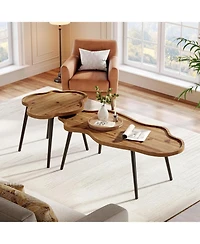 Tribesigns Nesting Coffee Table Set of 2, Solid Wood Coffee Tables with Cloud Tabletop