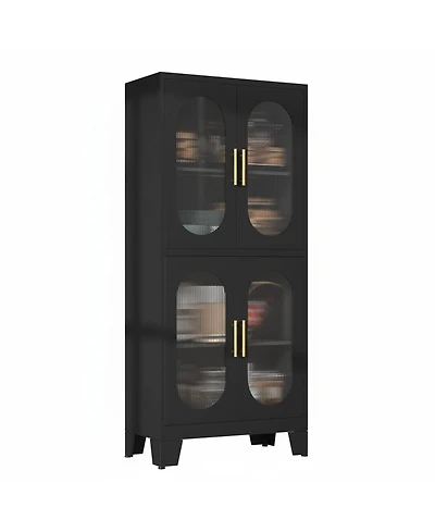 Yigii Tall Metal Corner Cabinet 4 Glass Doors Open Bar Shelf Farmhouse Storage for Kitchen Bathroom Living Room