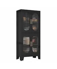 Yigii Tall Metal Corner Cabinet 4 Glass Doors Open Bar Shelf Farmhouse Storage for Kitchen Bathroom Living Room