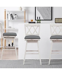 Gymax Set of 4 Barstools Swivel Bar Height Chairs with Rubber Wood Legs