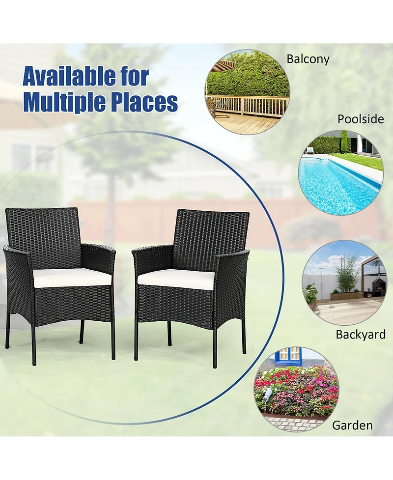 Gymax 4PCS Patio Rattan Arm Dining Chair Cushioned Sofa Furniture