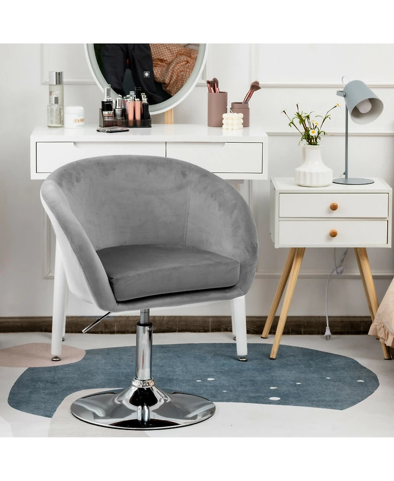 Gymax Modern Velvet Chair Height Adjustable Bar Stool Swivel Makeup Seat