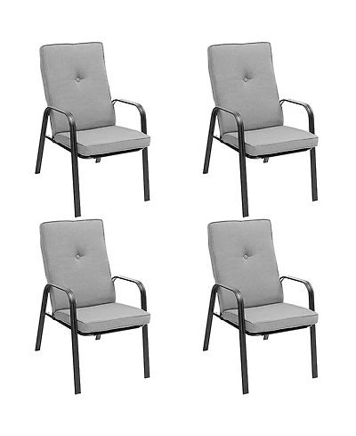 Gymax Set of 4 Patio Dining Chairs High-Back Cushions Space Saving