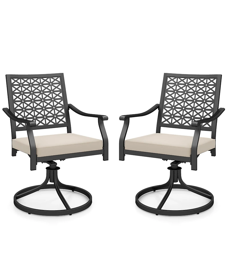 Gymax 2 Pieces Outdoor Swivel Chairs Patio Dining Chairs w/ Padded Cushions