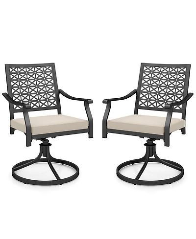 Gymax 2 Pieces Outdoor Swivel Chairs Patio Dining Chairs w/ Padded Cushions