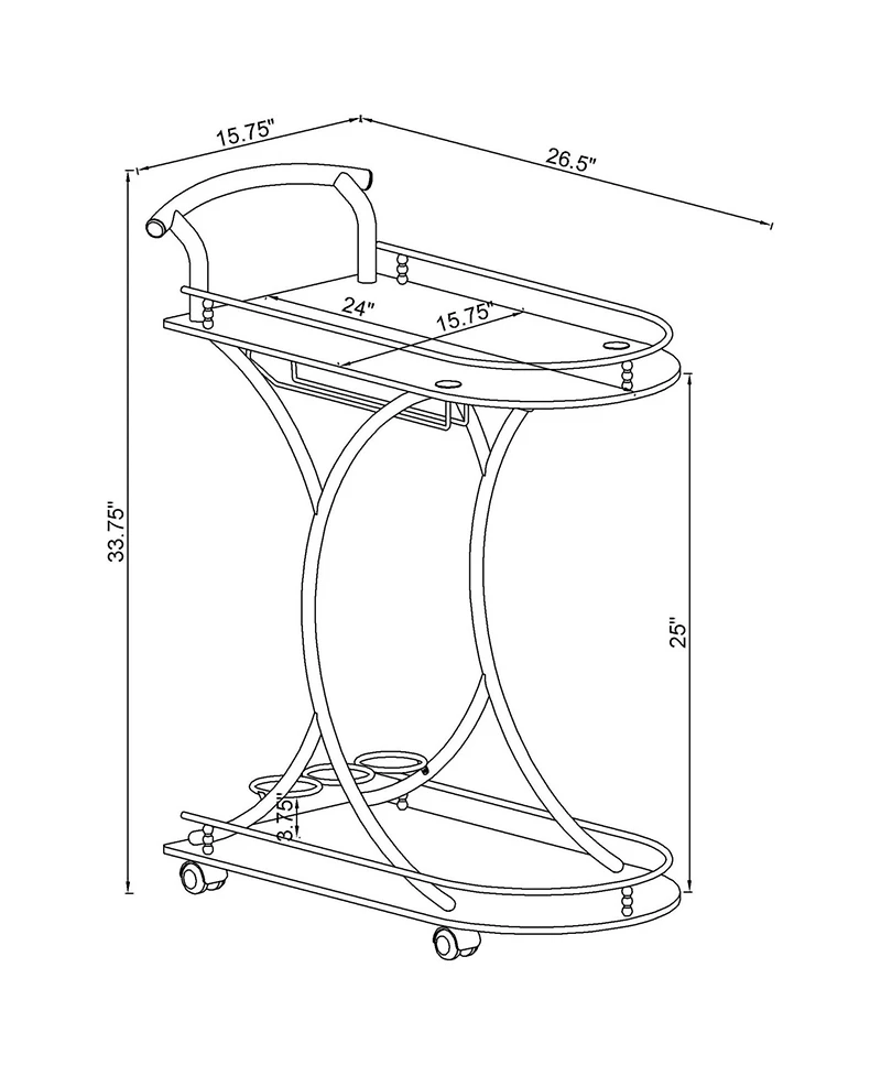 Flynama 2-Tier Glass Shelf Metal Bar Cart with Stemware Rack