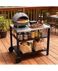 Flynama 3-Tier Black Outdoor Grill Cart with Stainless Steel Top