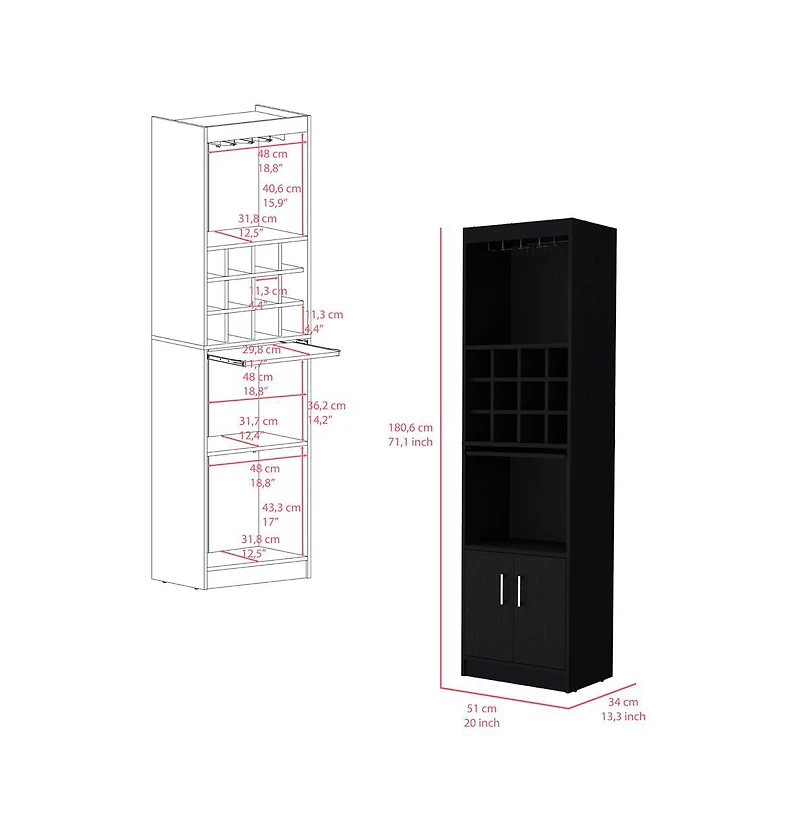 Flynama Fulton Bar Cabinet with Slide Shelf and 12 Bottle Compartments, Home Bar Storage