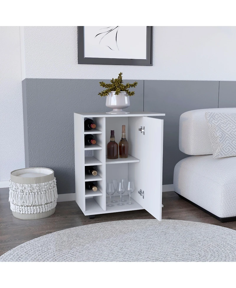 Flynama Cabot Bar Cart with 6 Wine Cubbies, 2 Side Shelves and Casters