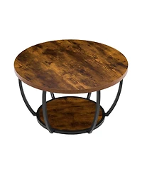 Gouun Modern 2-Tier Round Coffee Table with Metal Frame