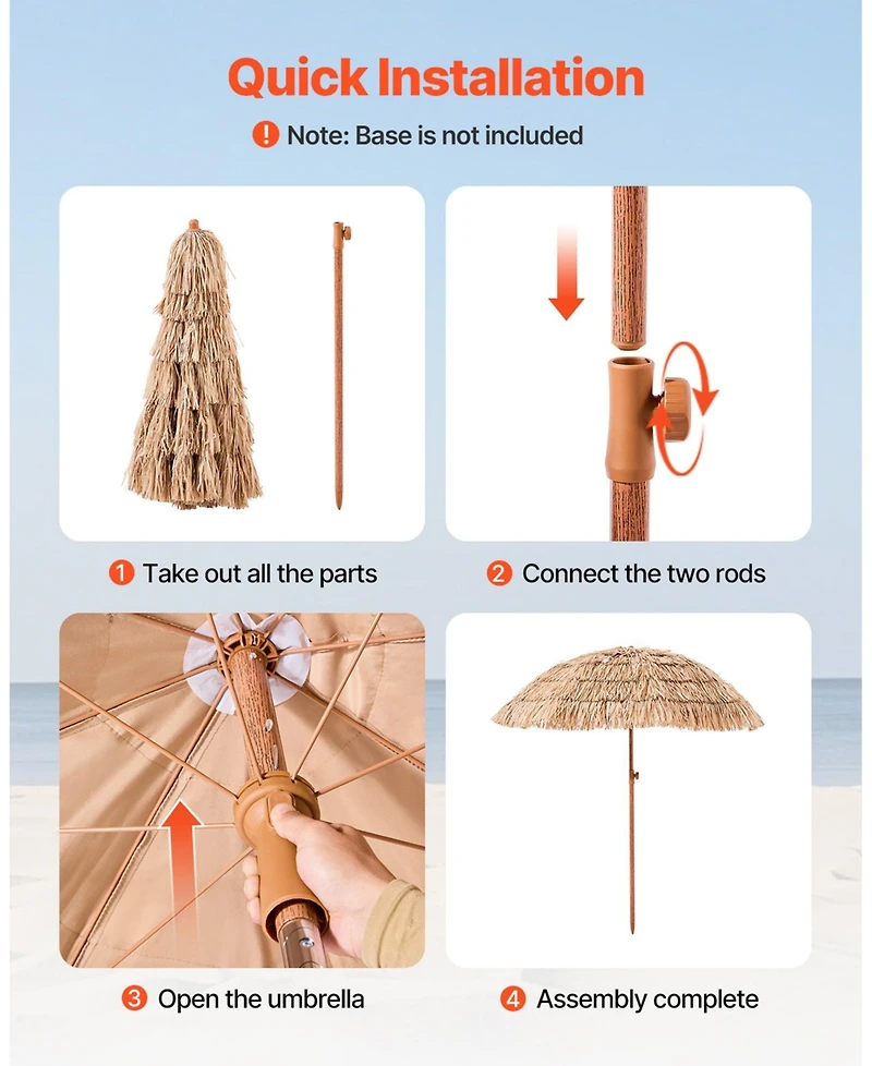 Gouun 6.5 ft Thatched Tiki Patio Umbrella with 30-Degree Tilt and 8 Metal Ribs