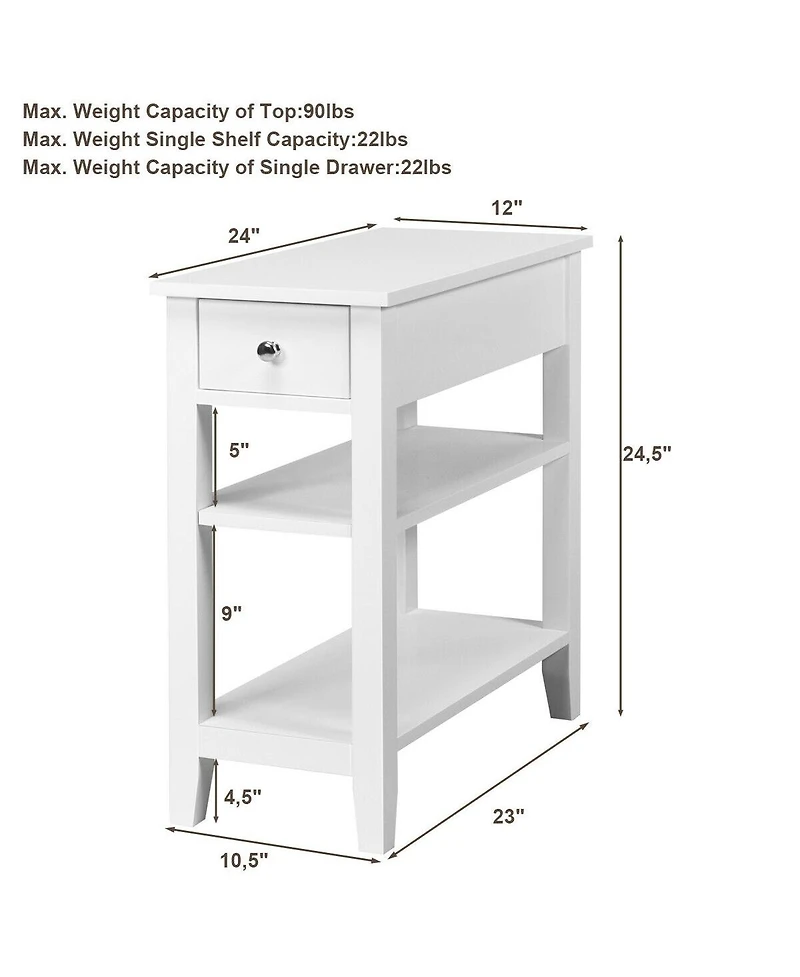 Gouun 3-Tier Narrow End Table with Drawer and Open Shelves, 24 x 12 x 24.5 in