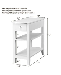 Gouun 3-Tier Narrow End Table with Drawer and Open Shelves, 24 x 12 x 24.5 in