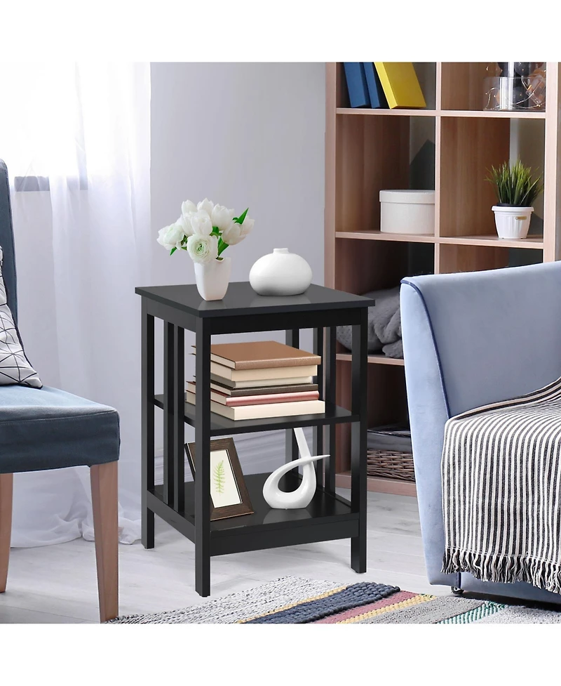 Gouun 3-Tier Square Nightstand with Side Baffles and Round Corners, 16 x 16 x 24 in
