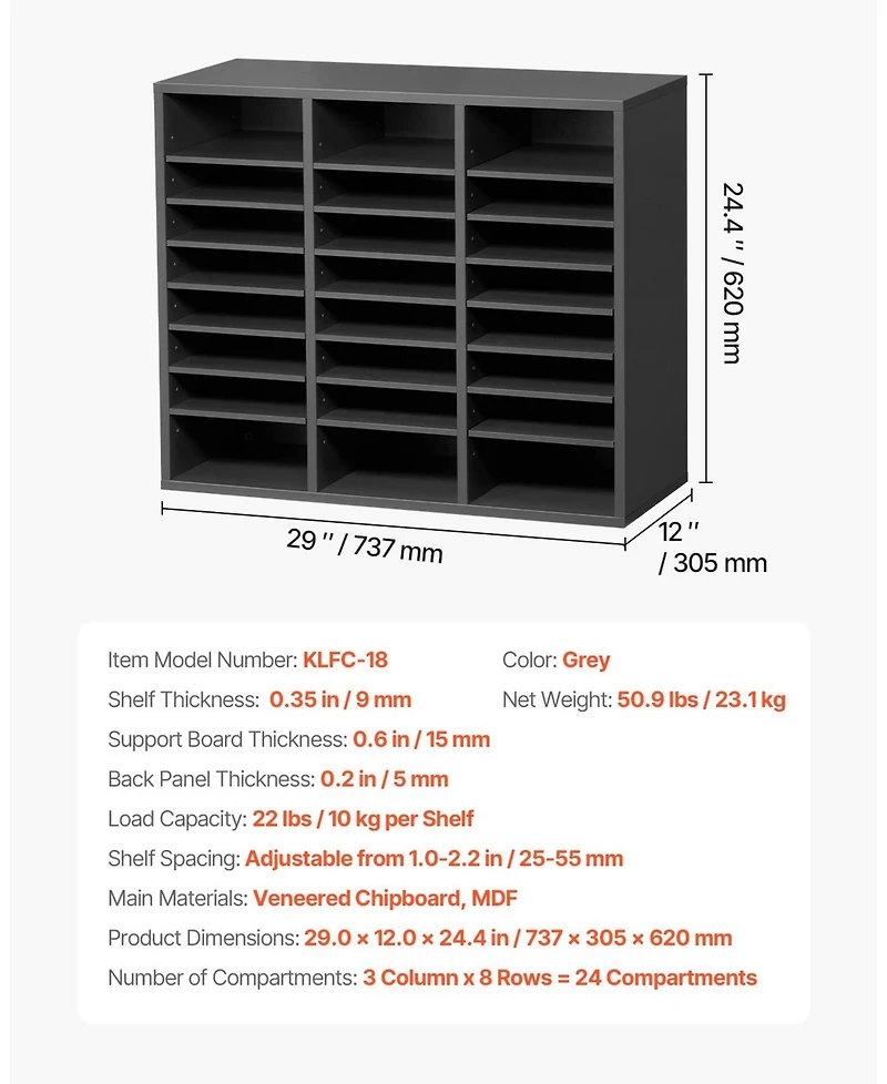 Gouun 24-Compartment Wood Literature Organizer with Adjustable Shelves, 29.0 x 12.0 x 24.4 in