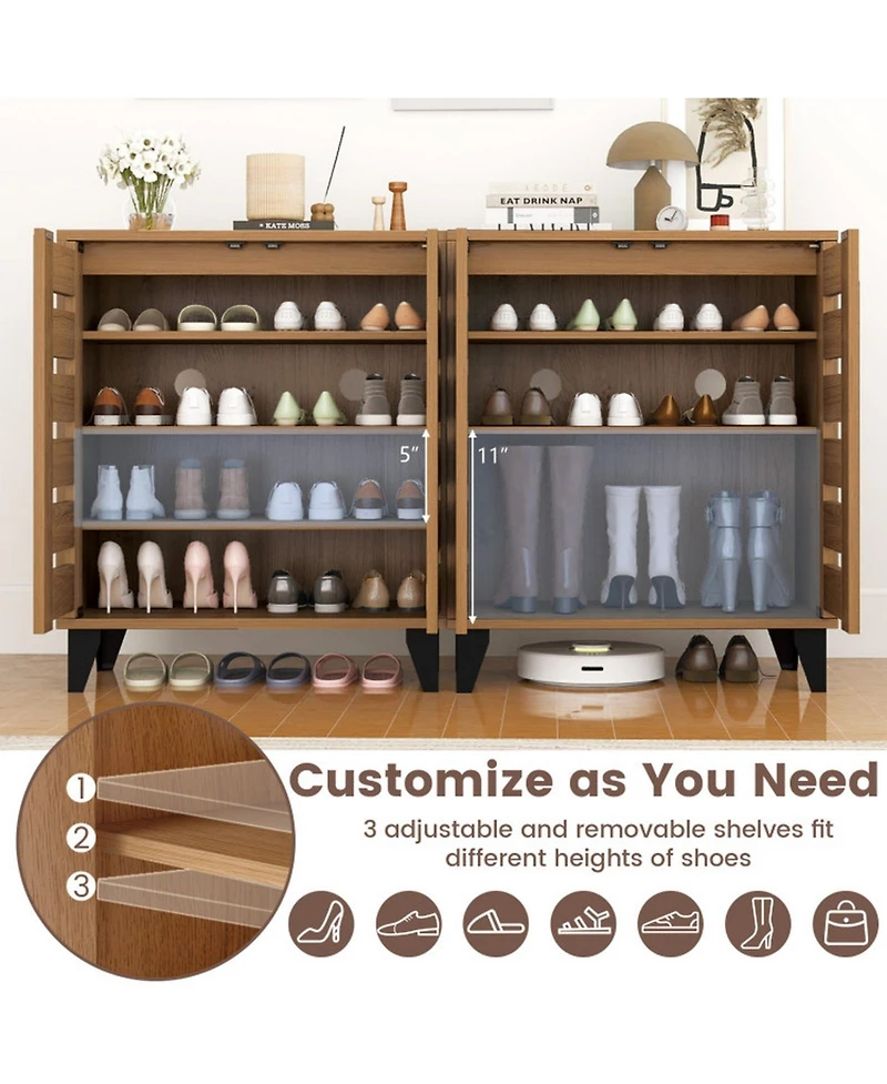 Gouun 4-Tier Farmhouse Shoe Organizer with Louvered Door and 110 lbs Countertop