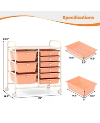 Gouun 9-Drawer Rolling Cart with 3 Large and 6 Medium Drawers