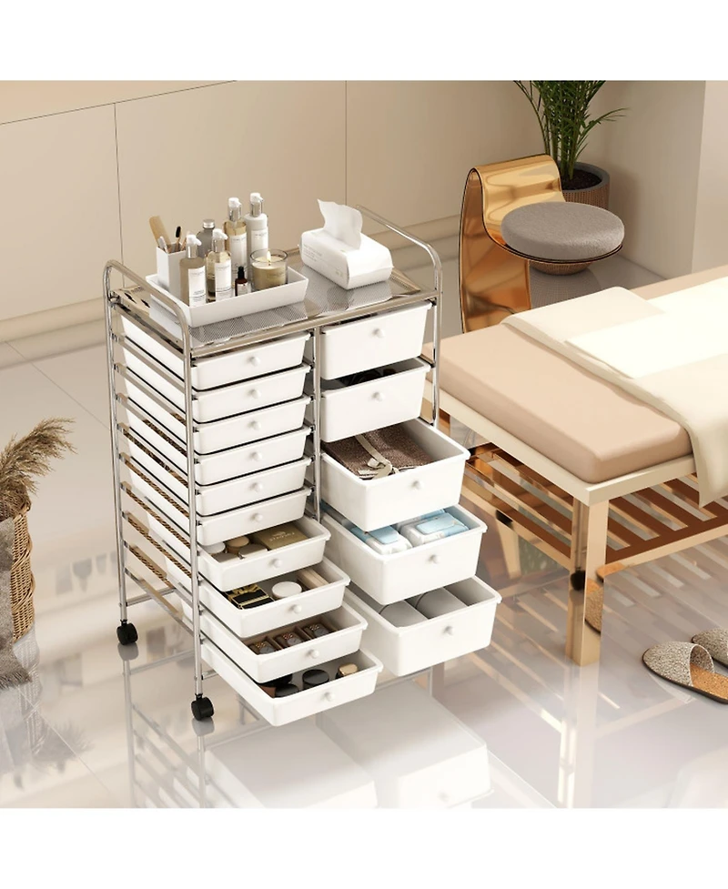 Gouun 15-Drawer Chrome Rolling Storage Trolley with 88 lbs Total Capacity