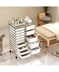 Gouun 15-Drawer Chrome Rolling Storage Trolley with 88 lbs Total Capacity