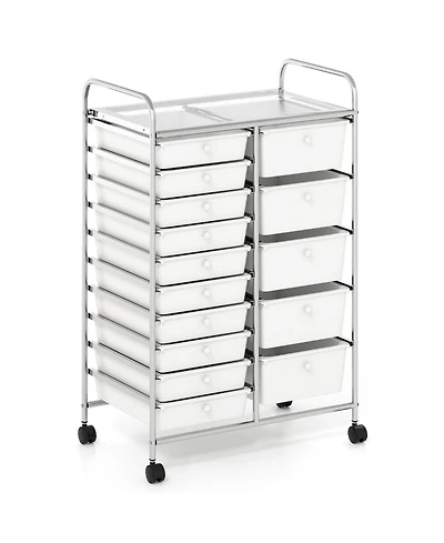 Gouun 15-Drawer Chrome Rolling Storage Trolley with 88 lbs Total Capacity